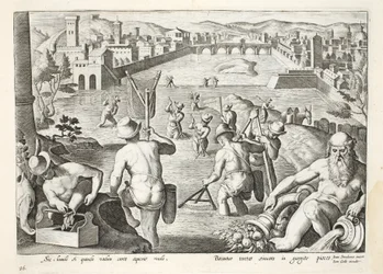 Fiske i grunt vatten med nät, skylt 96, illustration från 